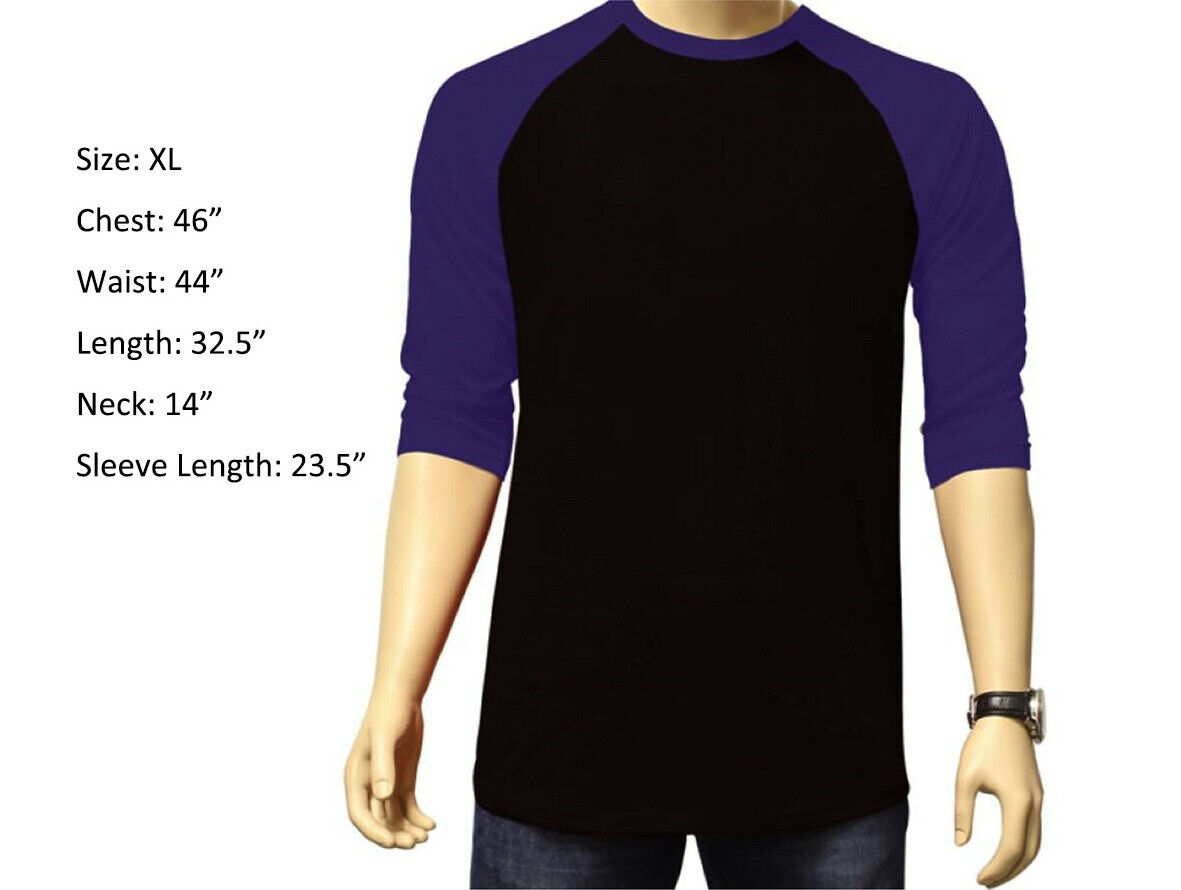 Простая футболка с рукавом 3/4 Бейсбольный джерси реглан Спортивная мужская Черный Фиолетовый XL
