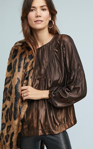 

ANTHROPOLOGIE AMADI Блуза для вечеринок с люрексом Merry металлик Топ бронзовый  Офисная работа, Бронза