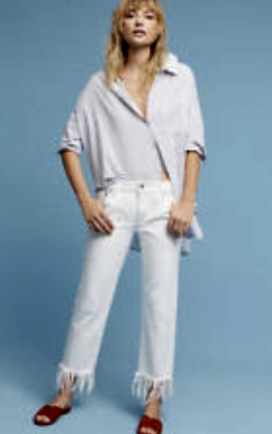 

Прямые джинсовые джинсы Anthropologie Pilcro Hyphen со средней посадкой и бахромой белого цвета  НОВИНКА, White