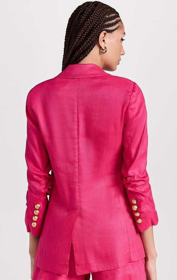 Pre-owned Veronica Beard Nwt-  Hirsh Double-breasted Linen-blend Dickey Jacket, Fuchsia - 4 In Pink