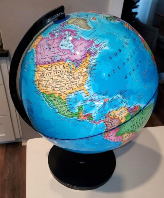World Globe Rotating World Map Desktop 12  Geography *Stand/Magnifying Glass NEW