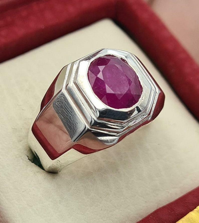 Pre-owned Handmade Mens Ruby Ring Unheated Untreated Afghanistan Rubis Jewelry Gift For Him Ruby In Pink