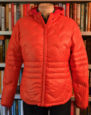 Preowned Lole Down Duvet Hoodie Size Lady Large Reversible Raspberry Orange