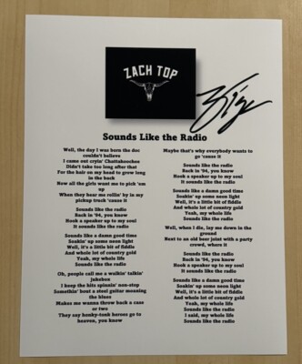 ZACH TOP SIGNED LYRIC SHEET AUTOGRAPHED COUNTRY SINGER STAR VERY RARE COA