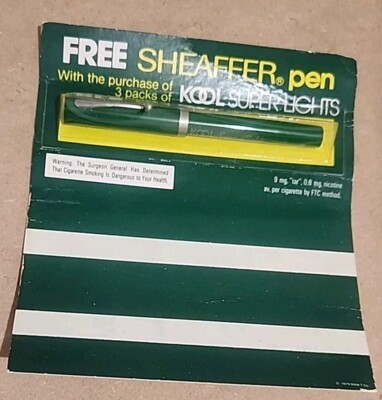 1979 Green Sheaffer No Nonsense Pen New on Card Promo For Kool Super Lights