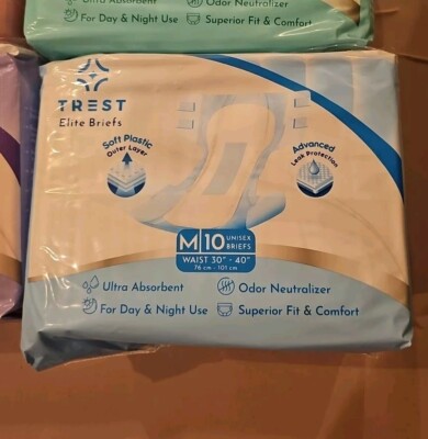 2 Piece Sample Trest Elite Breifs Medium 30''-40'' BLUE Adult Diaper 9500ML