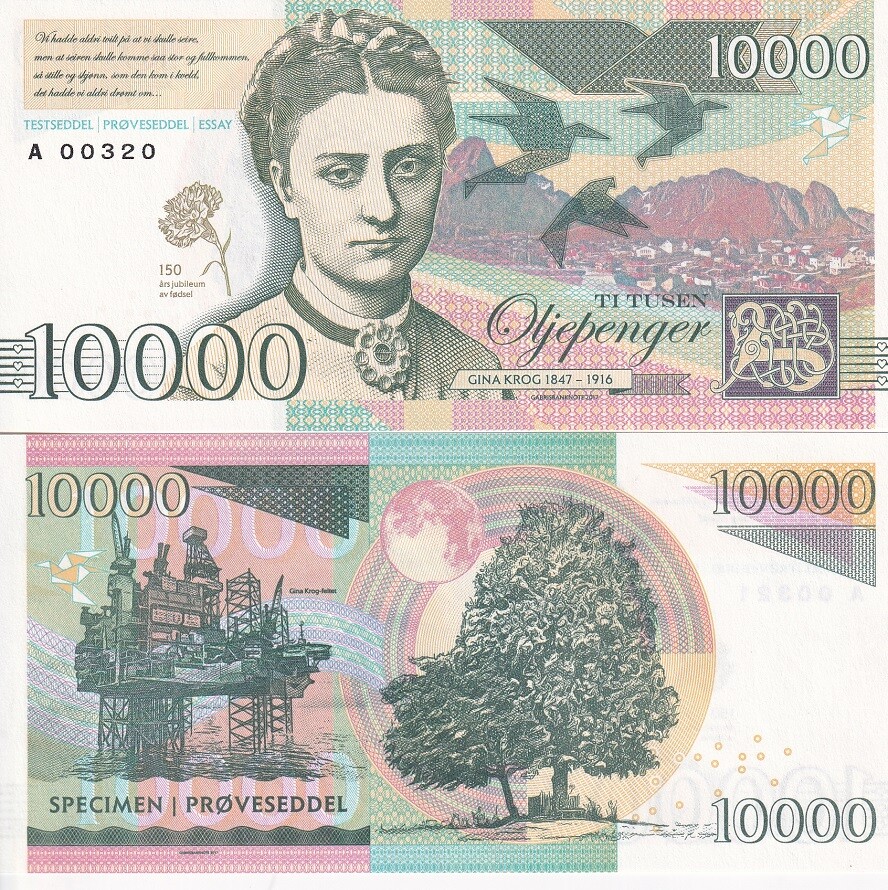 Norway 10000 Oljepenger Gina Krog 2017 Specimen Private Issue Fantasy
