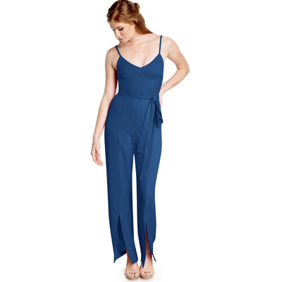 DRESS THE POPULATION Stevie Jumpsuit Small Peacock Blue Wide Leg Sleeveless NWOT
