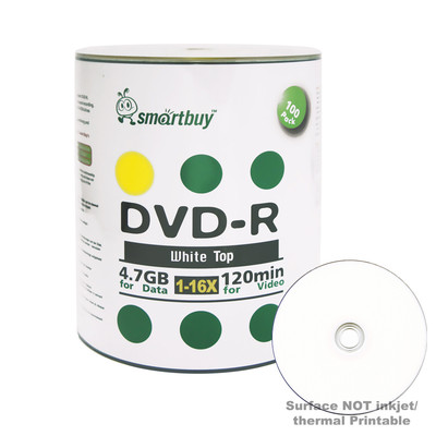 Smartbuy DVD-R 16X 4.7GB/120Min White Top (Non-Printable) Blank Recordable Disc