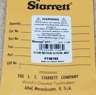 Starrett No. 657A magnetic base -  replacement slow motion screw No. PT09785 