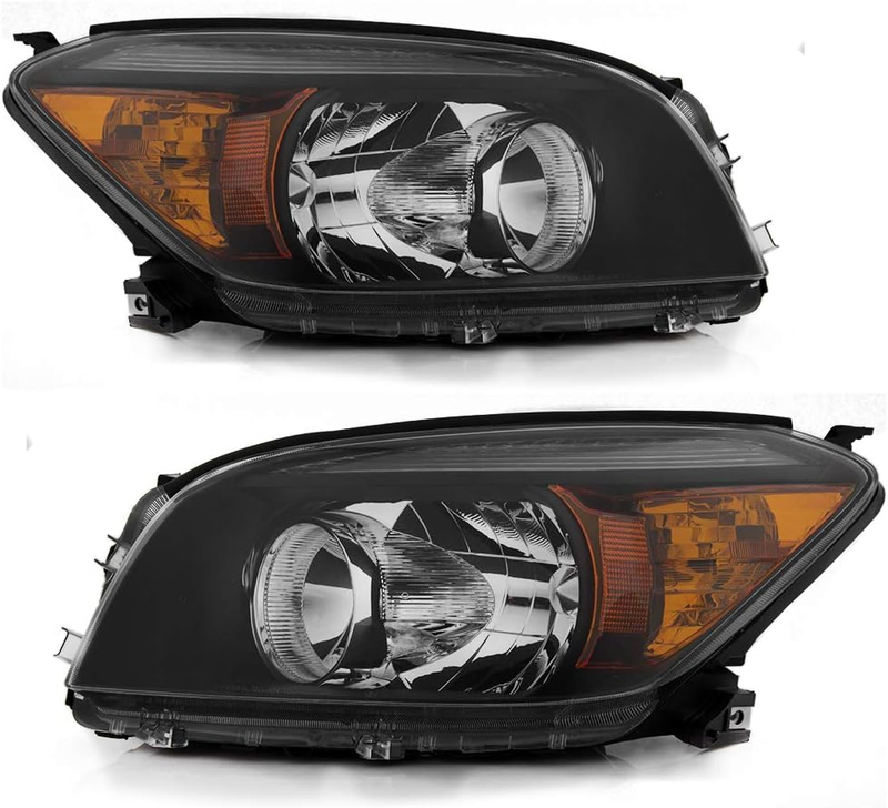 Black Housing Headlights Set Driver Passenger for 2006 2007 2008 Toyota RAV4