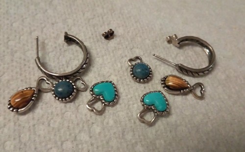 Vintage Dakota West Sterling Hoop Earrings With Charms