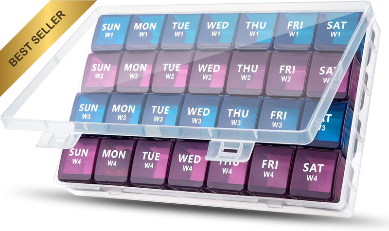 Large Monthly Pill Organizer, 28 Day Pill Box Organizerd by Week, Big Compartmen