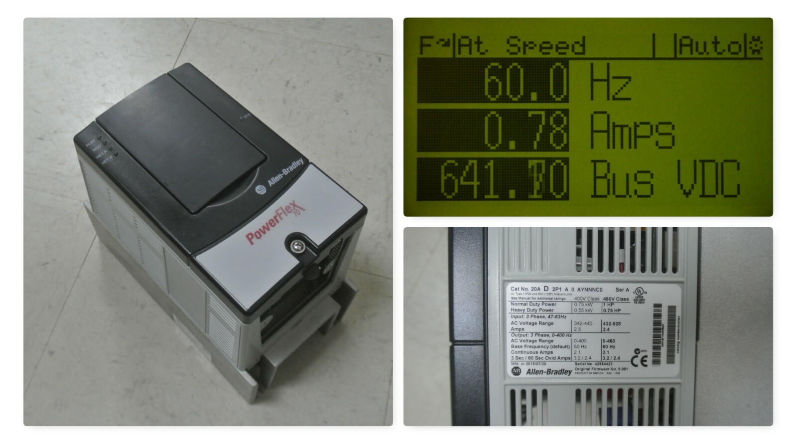 Allen-Bradley 20AD2P1A0AYNNNNN PowerFlex 70 1HP 480VAC Tested Good