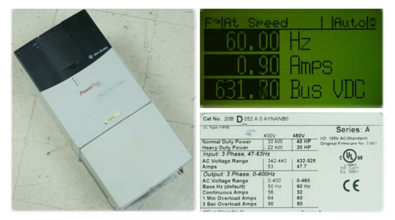 Allen-bradley Powerflex 700 40hp 20bd052a0aynanb0 Series A Tested 3.001