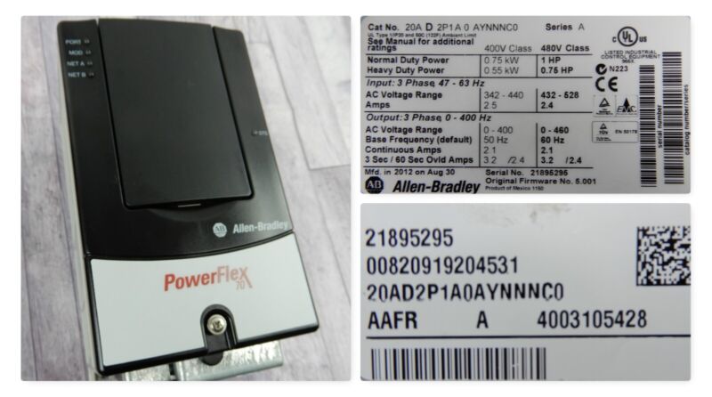 New Allen-bradley 20ad2p1a0aynnnc0 Powerflex70 1hp 480 Vac Frn 5.001