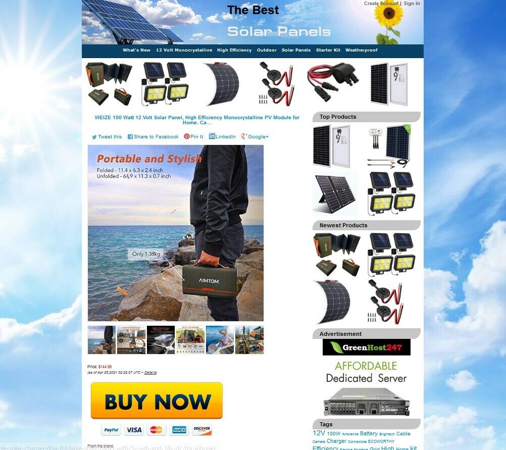 Solar Panels Store - Amazon, eBay, ClickBank Affiliate Website - Auto UPDATE 1
