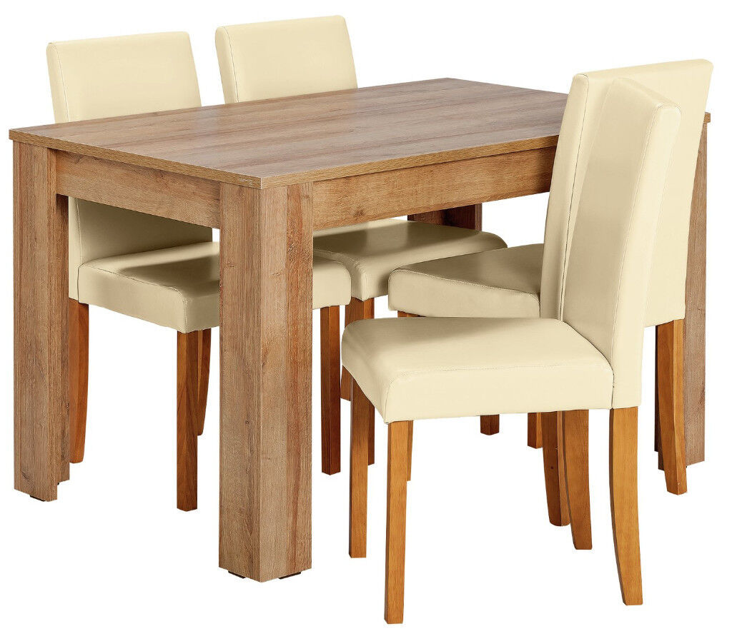 EX DISPLAY Miami Dining Table 4 Chairs Cream in 