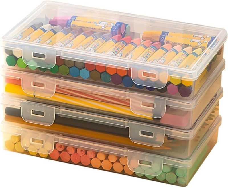 2 PCS Plastic Storage Container with Latching Lid, Large Pencil Box Clear Plasti