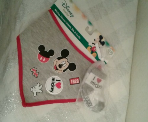 Disney Mickey Mouse Baby Bib & Socks Size 0 - 12 Months