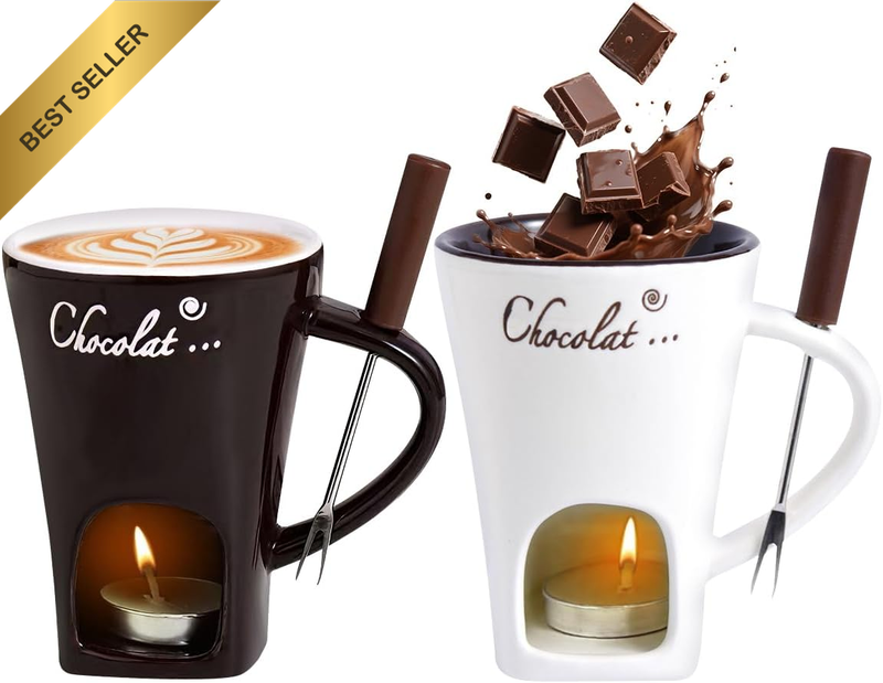2 Pcs Chocolate Fondue Mug with Forks Candle Melting Cup Butter Cheese Warmer Ce