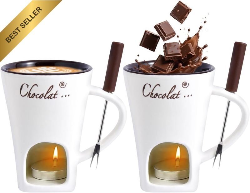 2 Pcs Chocolate Fondue Mug with Forks Candle Melting Cup Butter Cheese Warmer Ce
