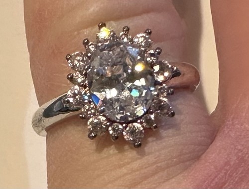 Fashion Oval Cubic Zirconia Rhodium Ring Size 7 Marked PAJ