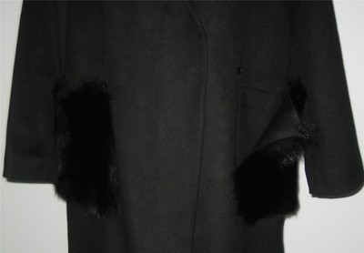 Pre-owned Kobi Halperin Channing Notch Collar Fur Pocket Long Coat L Black Msrp$898