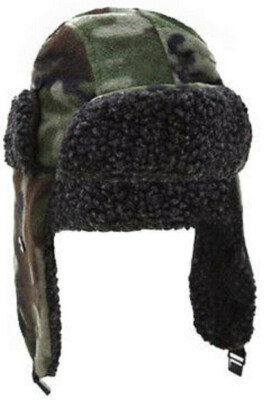 Camo Fleece Trapper Hat Camouflage Aviator Bomber Winter Warm Russian Ushanka Sk