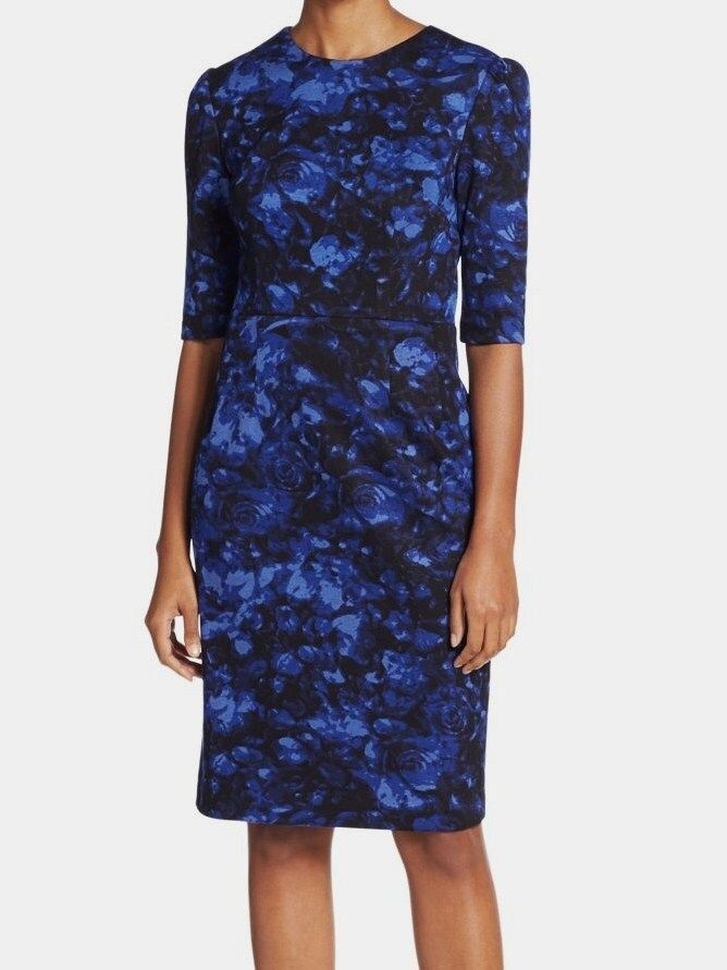 Betsey Johnson Women's Dark Blue Sheath Floral Printed Dress Size 2