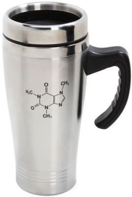 CAFFEINE MOLECULE TRAVEL MUG CUP STAINLESS STEEL COFFEE TEA HOME OFFICE CHEMIST