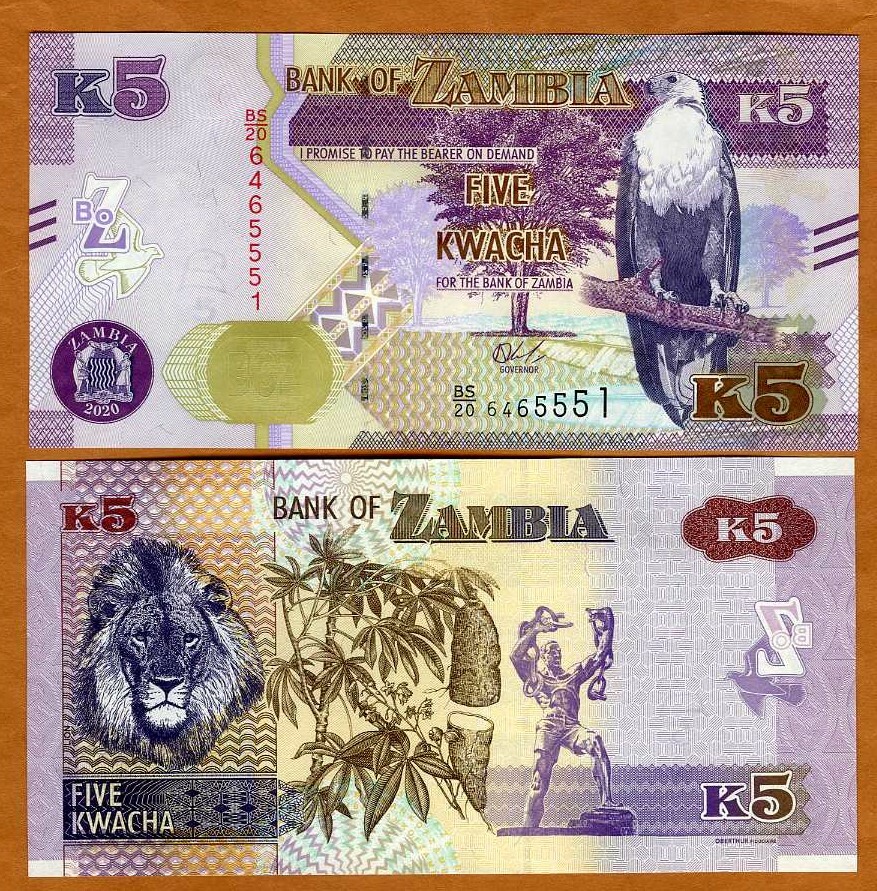 Zambia, 5 Kwacha, 2020, P-57-New, Upgraded Security, New Date UNC