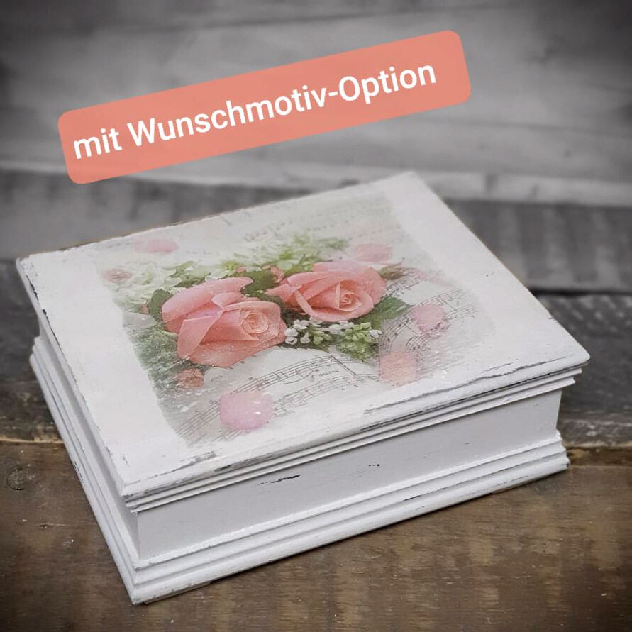 Vintage Holzschatulle 21x17x8 cm Truhe Landhaus Shabby Holzkästchen Handarbeit