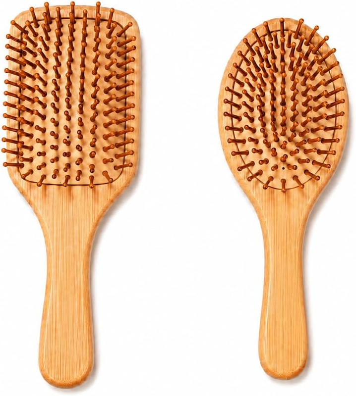 Bamboo Hair Brush Set, 2 Pack | Wooden Hair Brushes, Cleaning Tool Included, ant