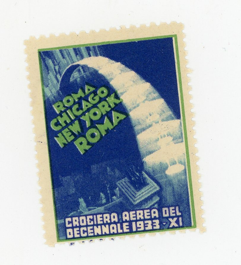 1933 Chicago New York Balbo Aerial Cruises Poster Stamp Cinderella Italy Deco c