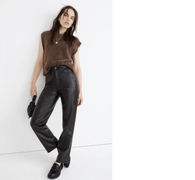 nwt MADEWELL the perfect vintage straight leg vegan leather pants 27 33