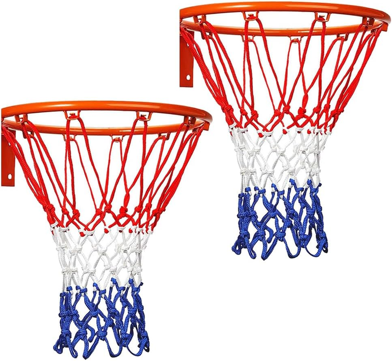 2 Pcs Basketball Net Sets,Red White Blue Bold Polyester Braided Rope,Basketball
