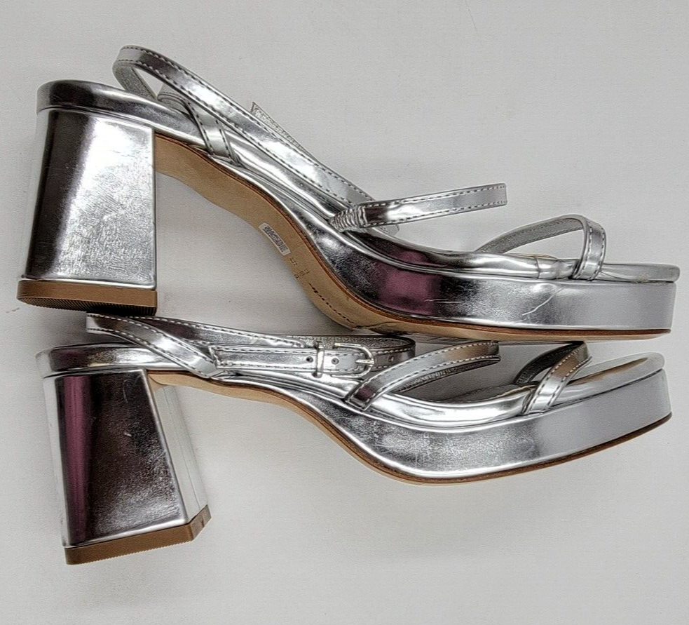 Larroudé Gio Specchio Leather Sandals Women's 5.5 Silver Mirror Open Round Toe - Picture 5 of 19