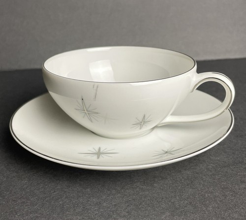 Vintage Fukagawa Arita Silver Starburst Atomic Handpainted China Teacup & Saucer