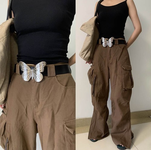 Y2Kテイスト【Blumarine】ブルマリン バタフライ レザーベルト Y2K Metal Butterfly Blumarine Style Genuine Leather Silver
