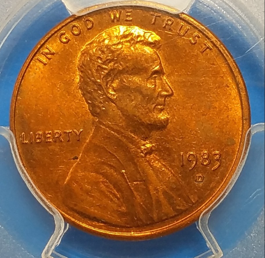 1983 D FS-101 rare Doubled Ear Cent. Graded PCGS MS63 RB
