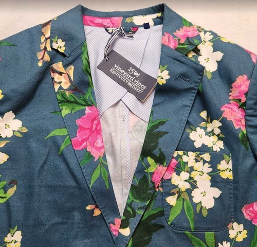 Pre-owned Vineyard Vines Men's 40r 42r  X Kentucky Derby Cotton-linen Floral Blazer In Blue