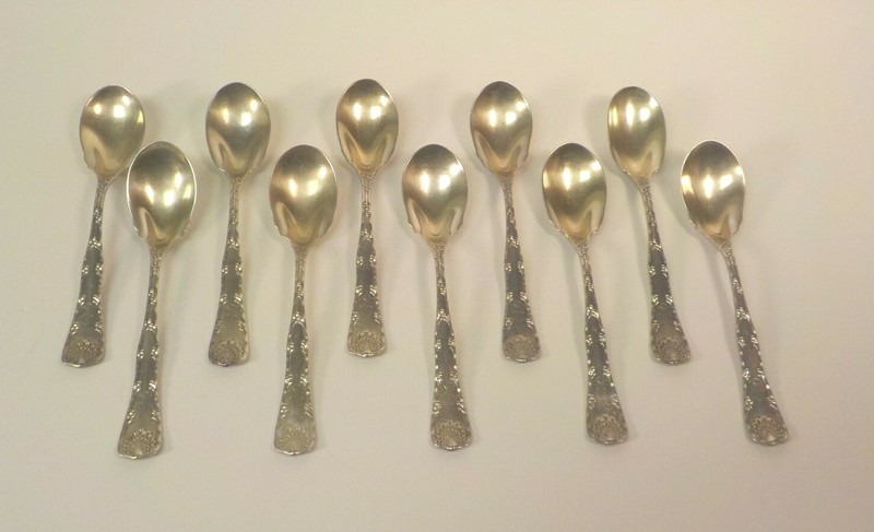 Set/10 Tiffany WAVE EDGE Sterling Silver Ice Cream Spoons, Monogram