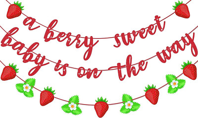 Glitter A Berry Sweet Baby is On The Way Banner, Strawberry Girl Red 