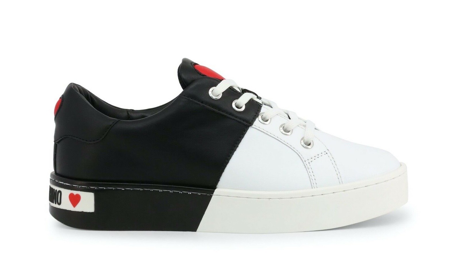 LOVE MOSCHINO Women�s Leather Black &amp; White Sneakers Shoes