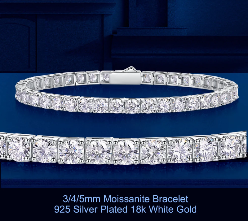 Full Moissanite Tennis Bracelet 18K Gold Plated 925 Sterling Silver Lab