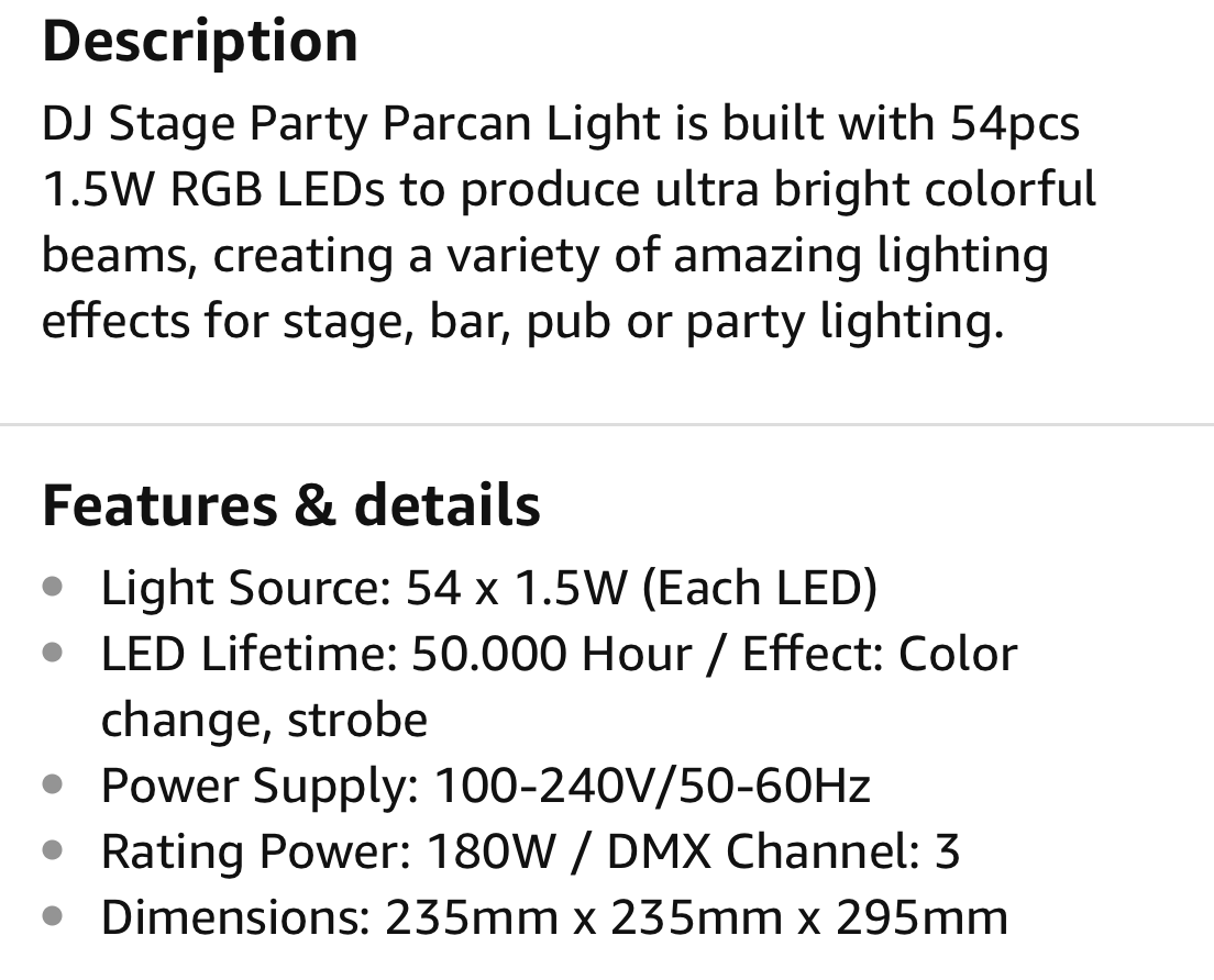 DJ Par Light with 54X1.5W RGB Wash Light, Sound DMX512 Controlled LED Stage for