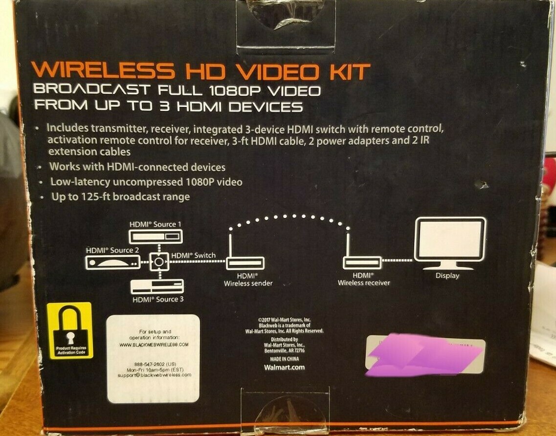 NEW Blackweb Wireless 1080P HD Video Kit ACTIVATED Up to 3 HDMI Devices