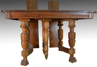 17229 Victorian Walnut Claw Foot Dining Table w/ 2 Leaves