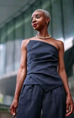 The Drop Women's Strapless Structured Pin Striped Asymmetrical Top Size 2X